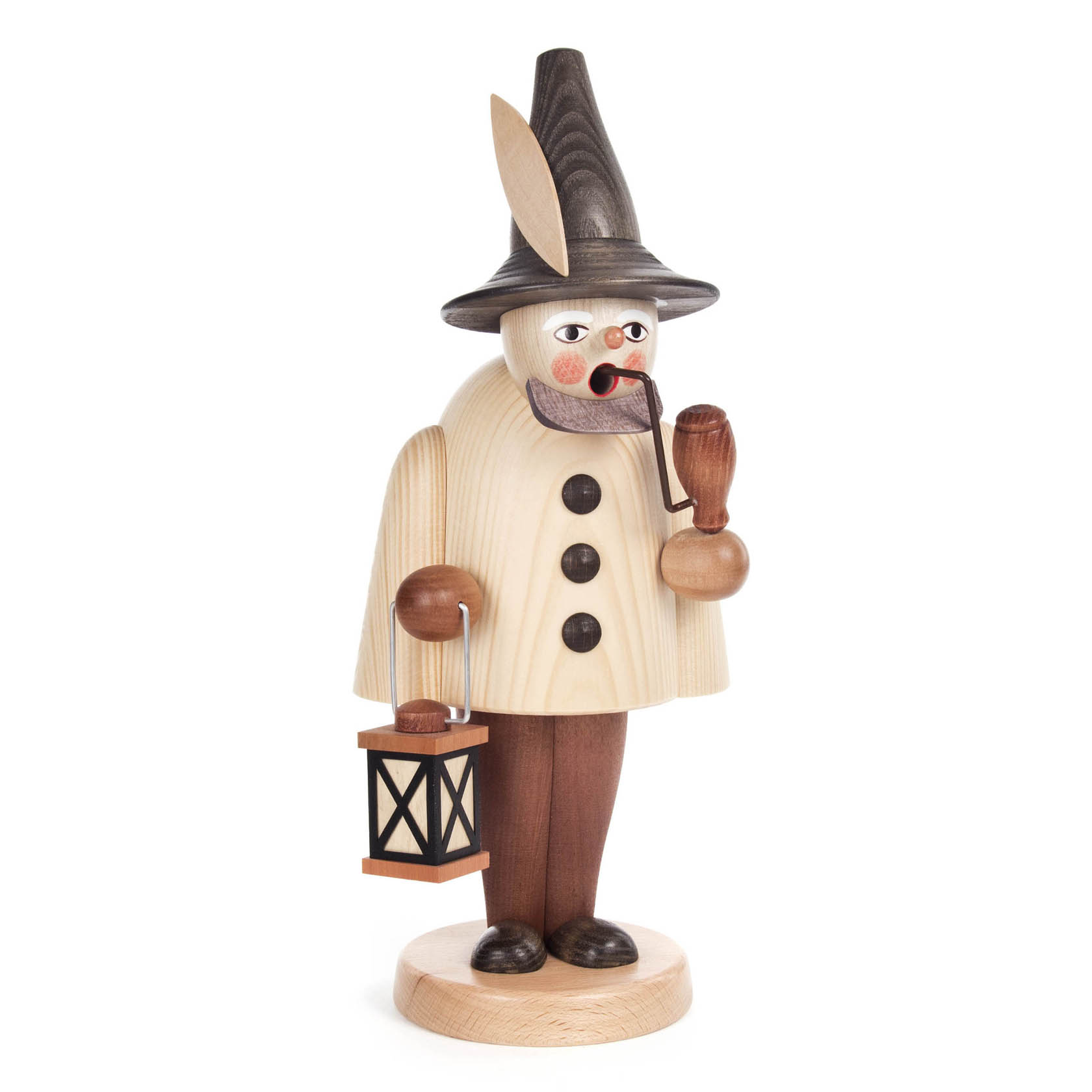 Großer naturbelassener Räuchermann Wichtel mit langem Bart, schwarzem Hut, Pfeife und Laterne in der Hand. im Dregeno Online Shop günstig kaufen