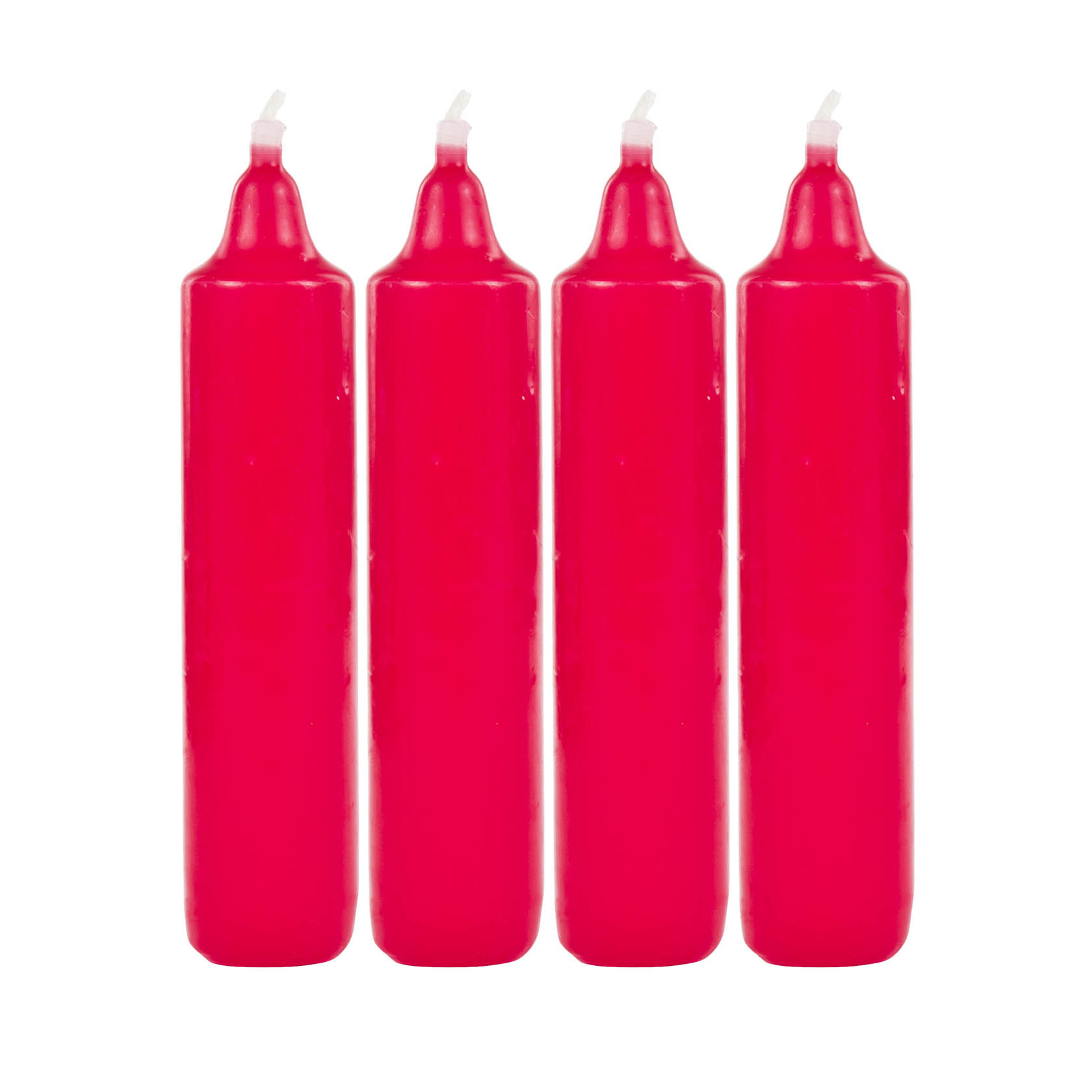 Vier rote Adventskerzen, zylindrisch, mit einer Höhe von 22,5 mm, stehen nebeneinander. im Dregeno Online Shop günstig kaufen