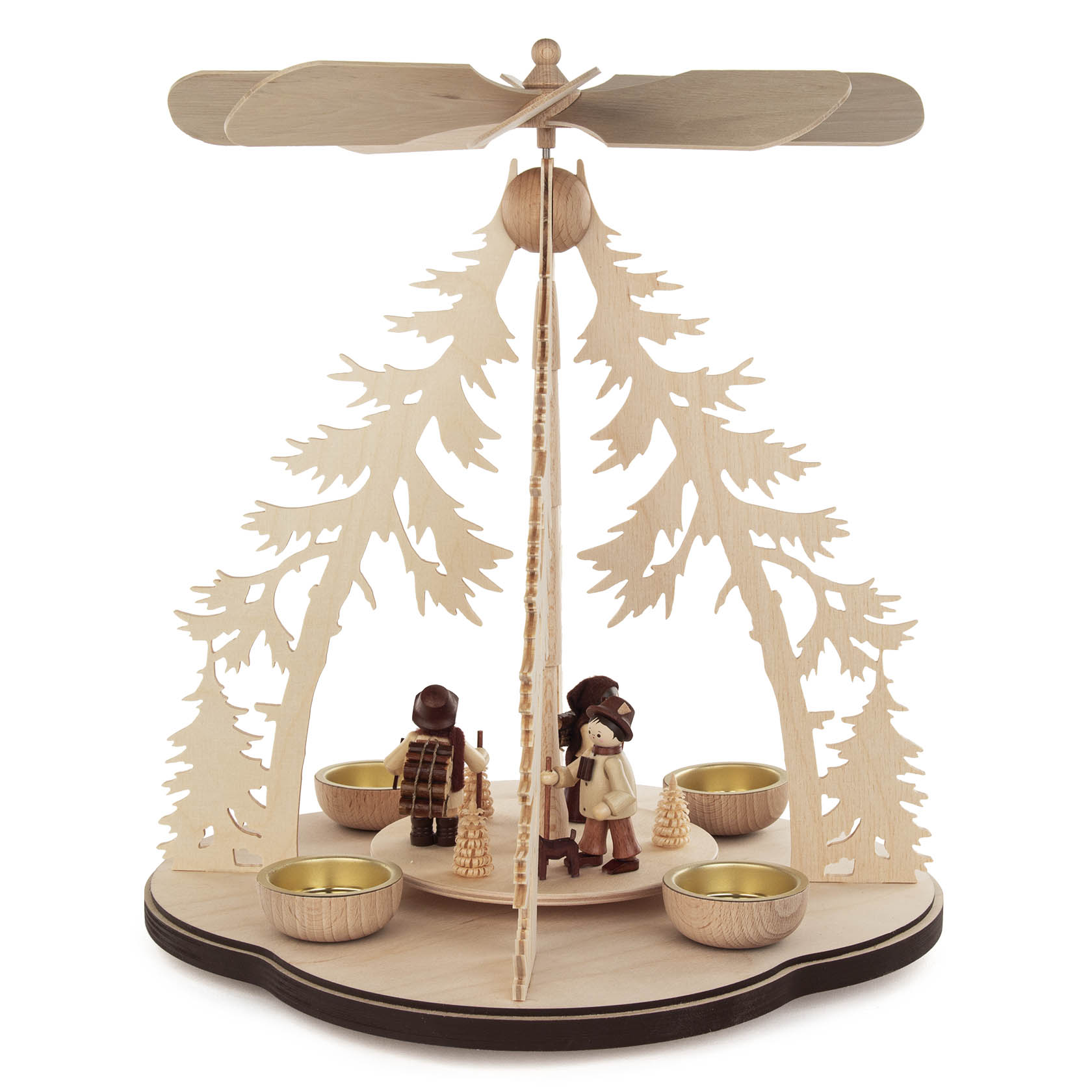 wooden pyramid with forest people
