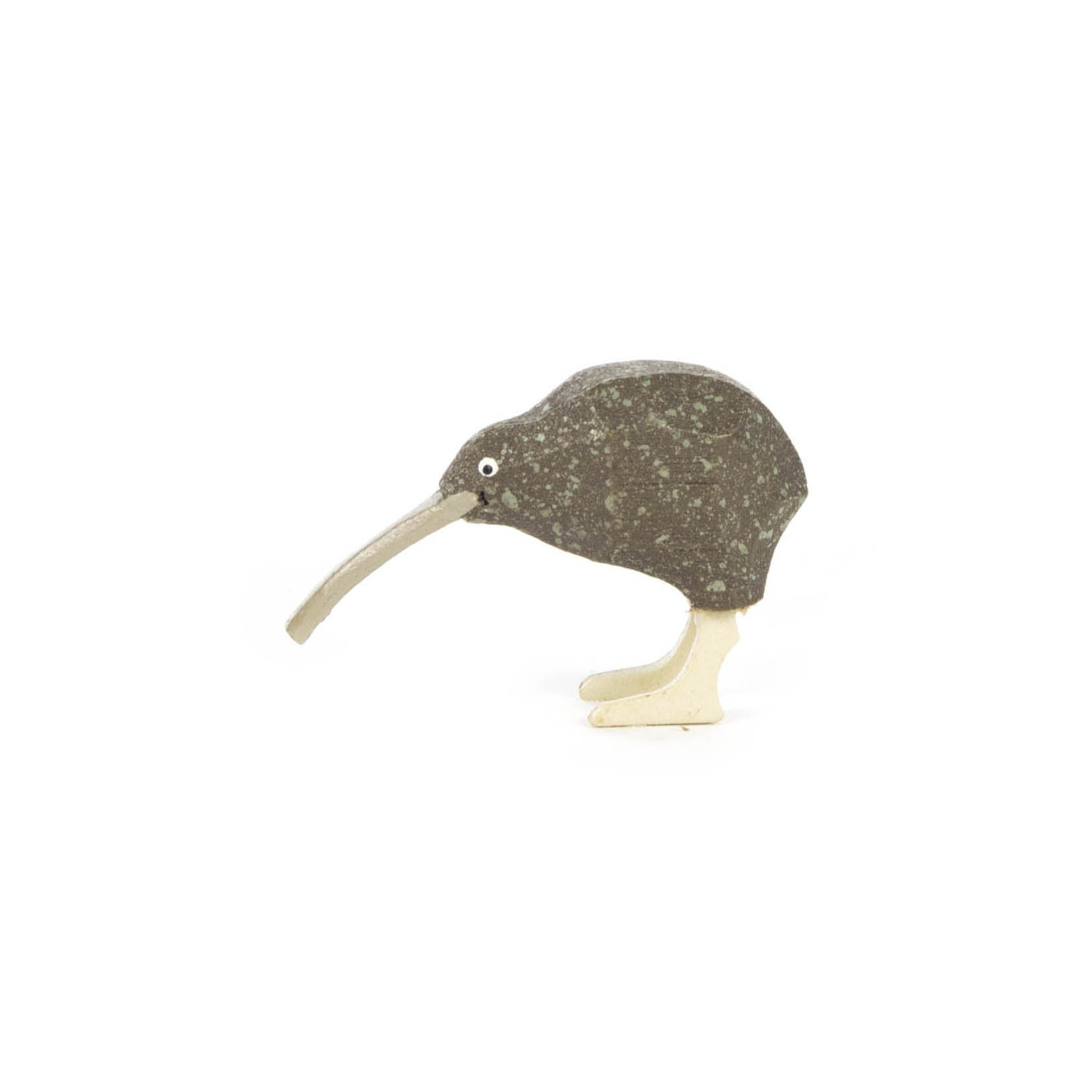 Holzfigur eines Kiwis mit langem Schnabel und kurzen Beinen in Grau und Weiß. im Dregeno Online Shop günstig kaufen