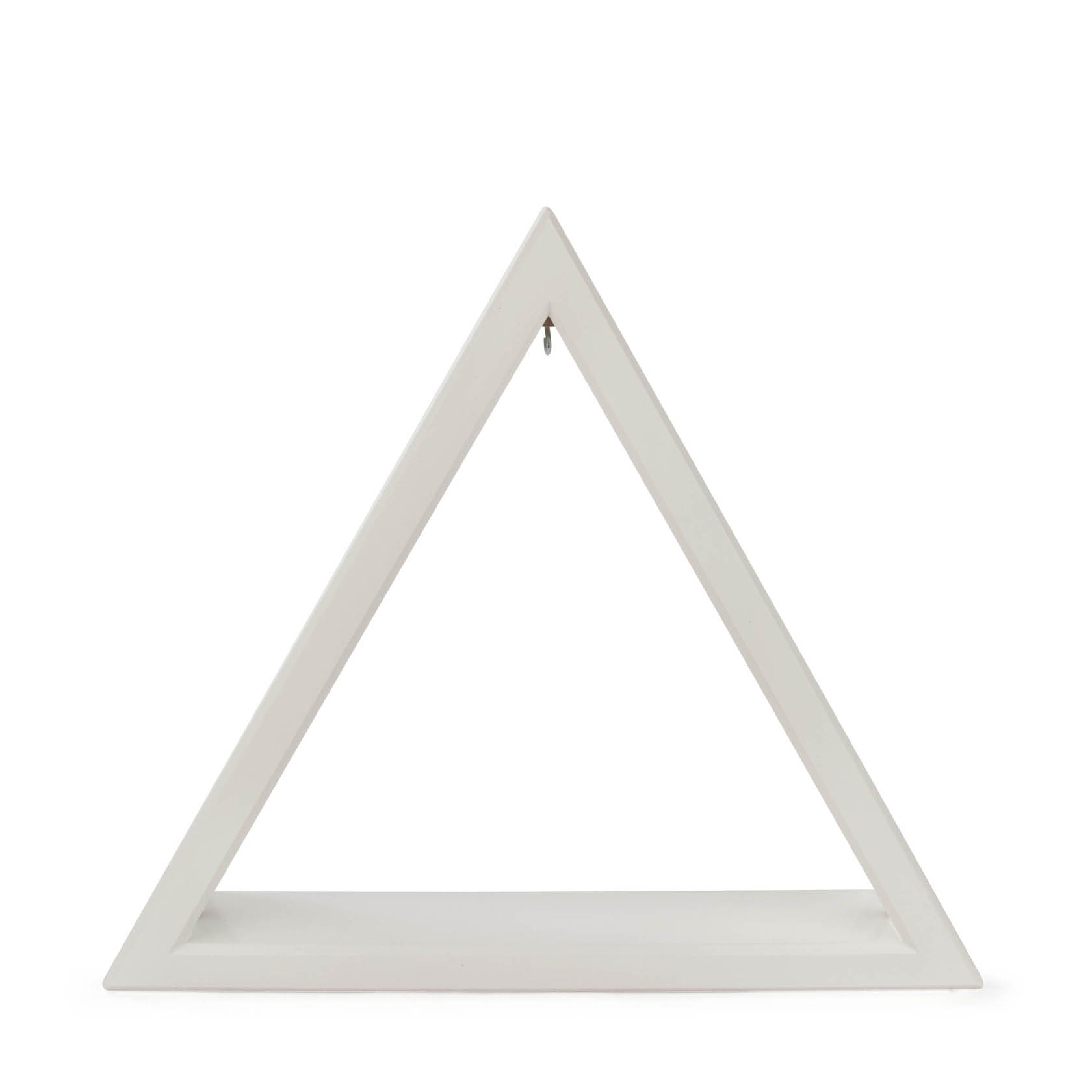 Ein weißes, dreieckiges Regal mit eingebauten LED-Streifen, die dem Dreieck eine Beleuchtung verleihen. Es hat eine Größe von 30 cm. im Dregeno Online Shop günstig kaufen