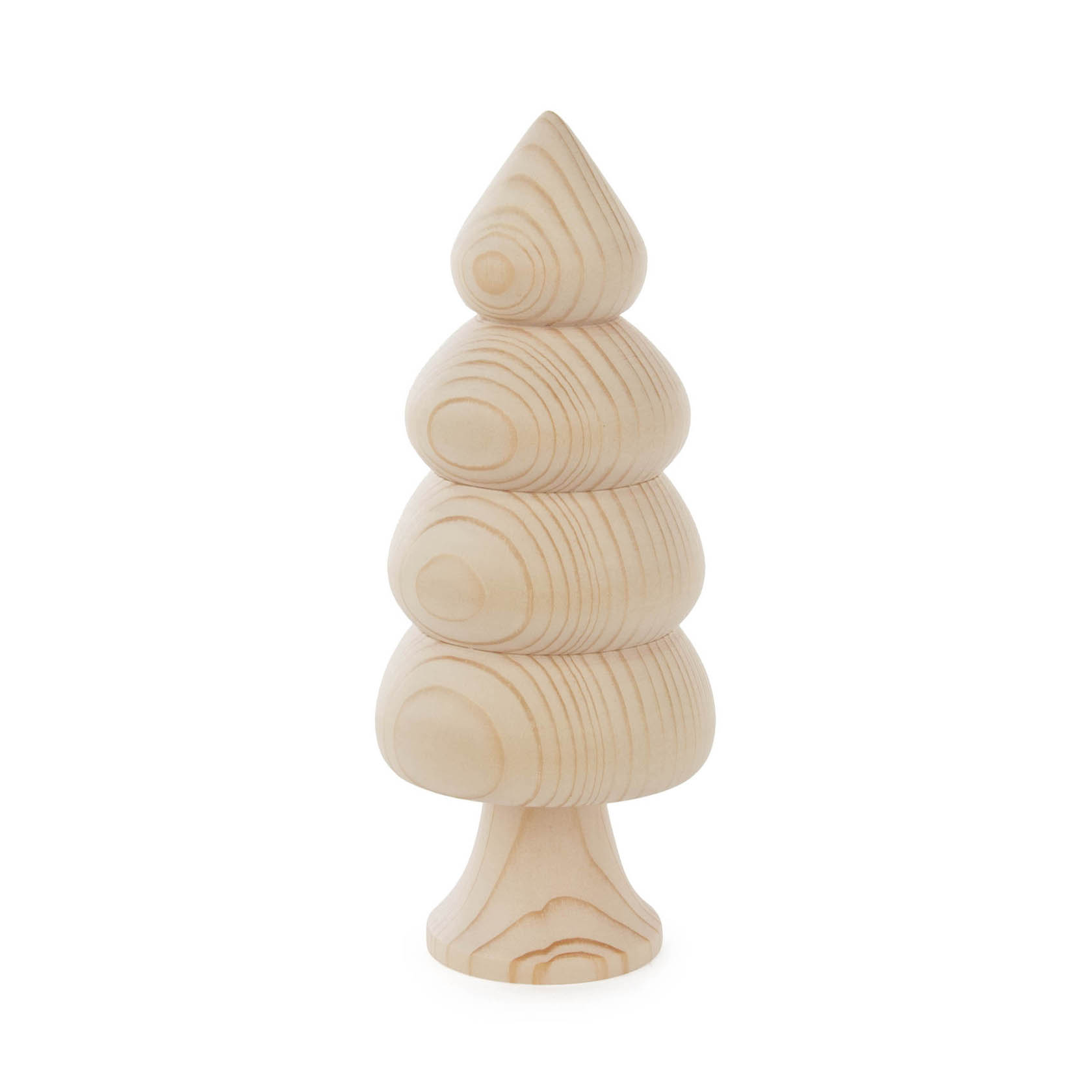 Dreistufiger, abgerundeter Holzbaum mit natürlicher Maserung auf rundem Sockel. im Dregeno Online Shop günstig kaufen