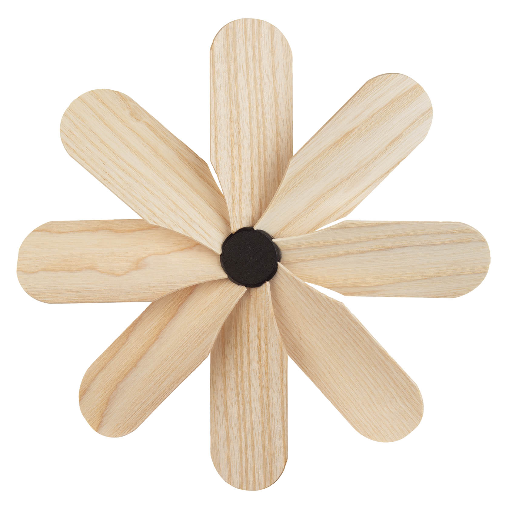 Ein Flügelrad mit sieben gleichmäßigen, blassholzigen Flügeln, die von einem dunklen Mittelteil ausgehen. im Dregeno Online Shop günstig kaufen