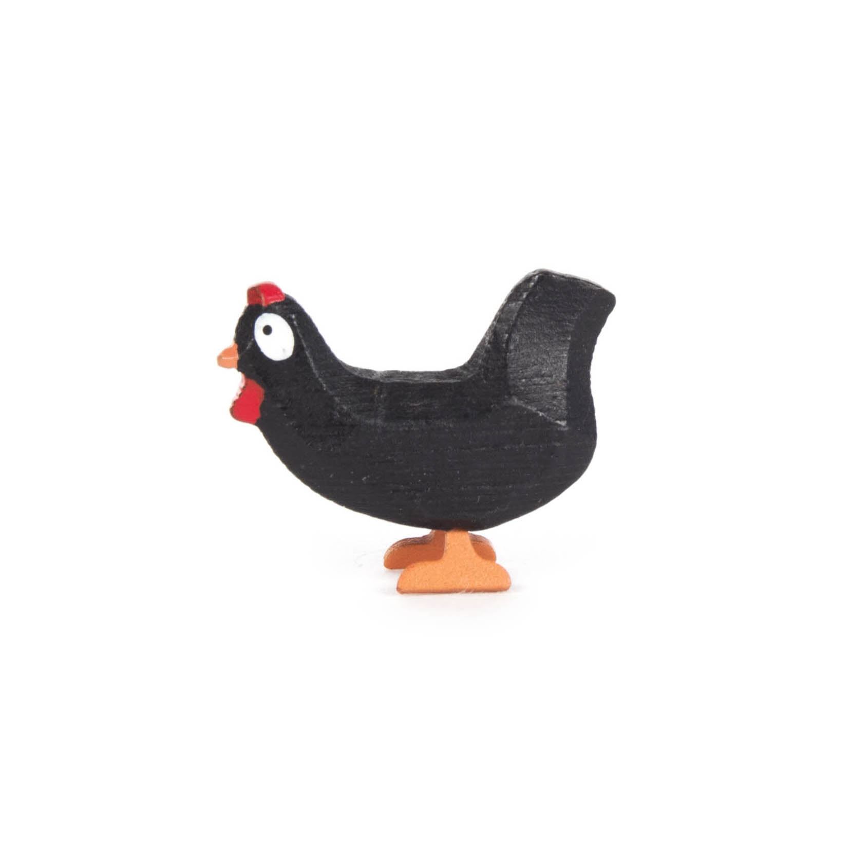 Schwarzer Hahn mit weißem Gesicht und roten Kamm, orangefarbenen Schnabel und Füßen, auf weißem Hintergrund. im Dregeno Online Shop günstig kaufen