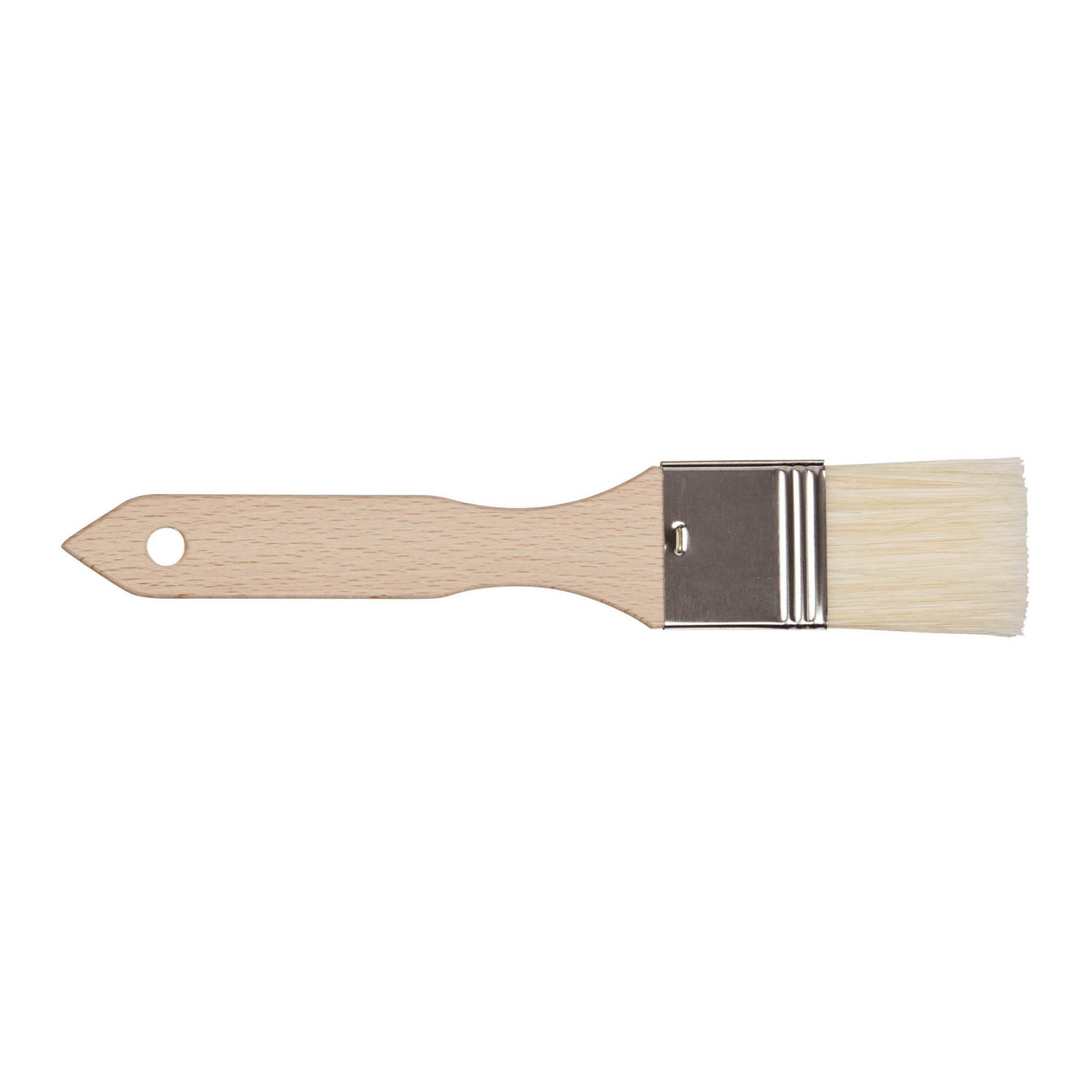 Ein flacher Haushaltsmalerpinsel mit 21 cm Länge und 1,5 Zoll Breite, Holzgriff und weißen Borsten. im Dregeno Online Shop günstig kaufen