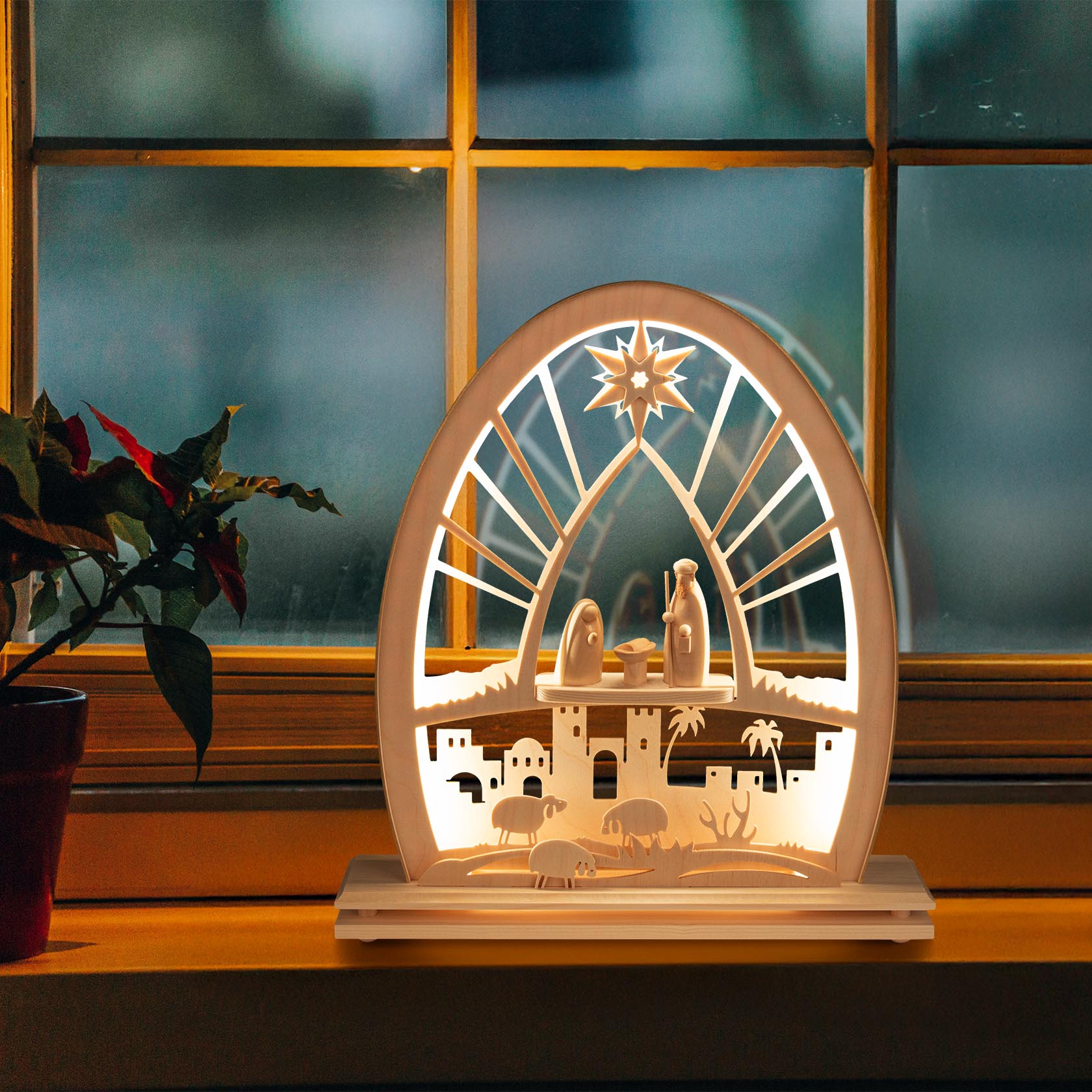 Schwibbogen Christi Geburt unterm Stern mit LED-Beleuchtung