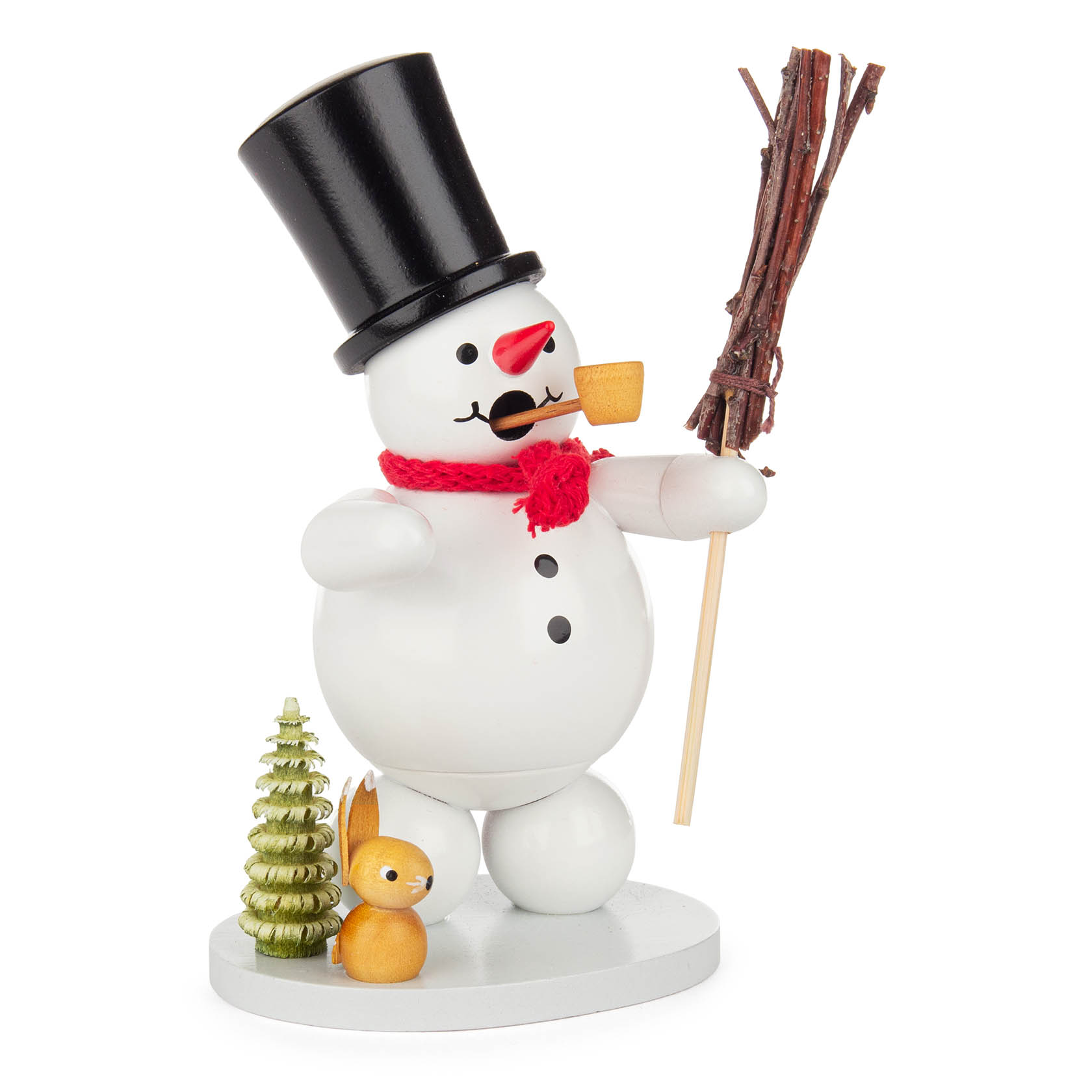 Räuchermann Schneemann mit Zylinderhut, Baum und Hase