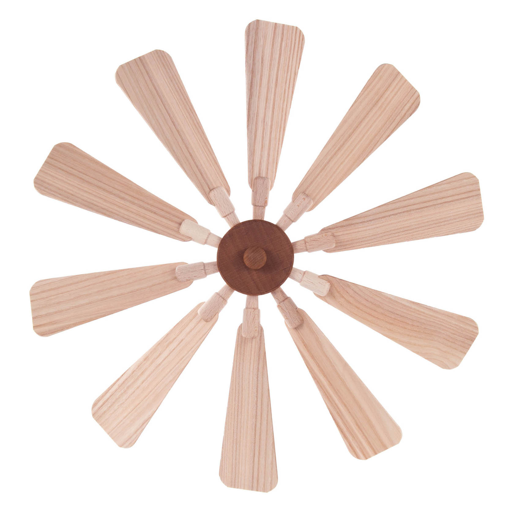 Holzflügelrad mit neun symmetrisch angeordneten, flachen Flügeln und einem runden, dunkleren Mittelteil. im Dregeno Online Shop günstig kaufen