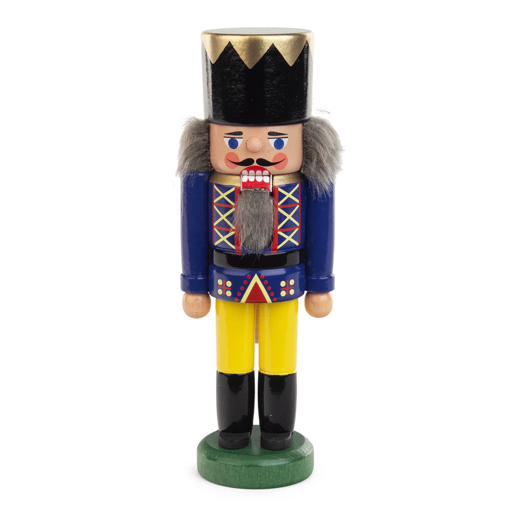 Nussknacker-Figur: König in blau-gelbem Outfit und silberner Krone, 14cm hoch. im Dregeno Online Shop günstig kaufen