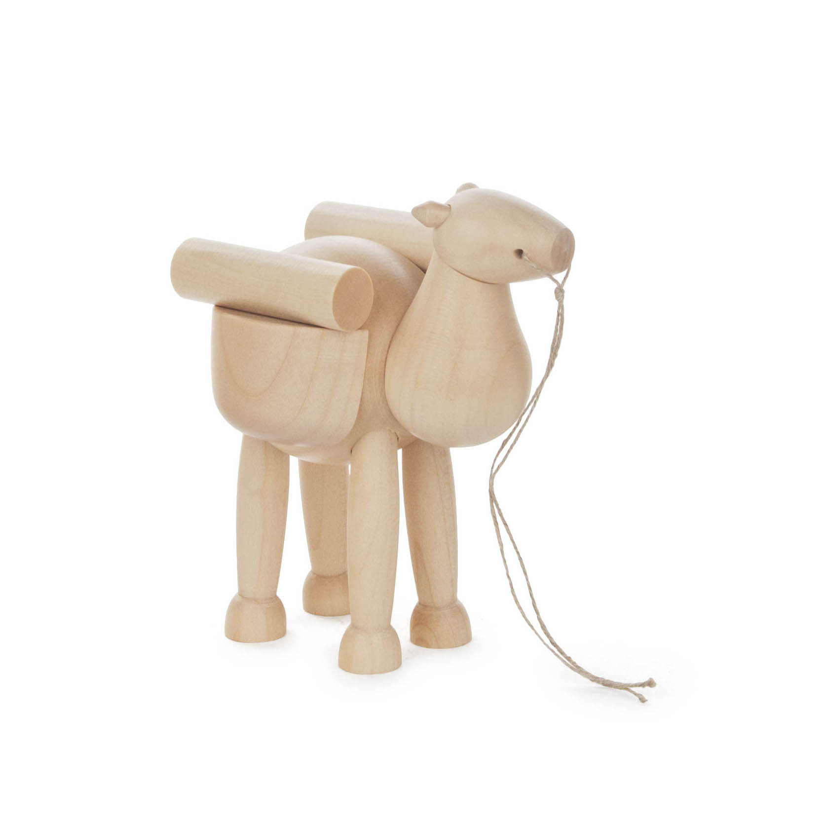 Holzkamel mit Packtaschen, stehend mit einem Seil als Zügel. im Dregeno Online Shop günstig kaufen