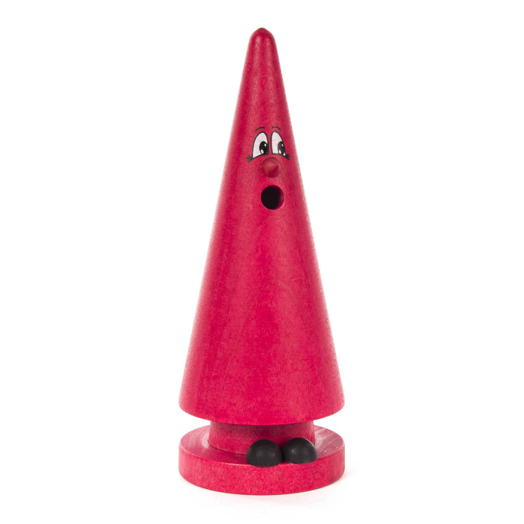 Räucherfigur mit rotem, konischem Körper, lachendem Gesicht, schwarzem Mundloch und zwei schwarzen Füßen unten. im Dregeno Online Shop günstig kaufen