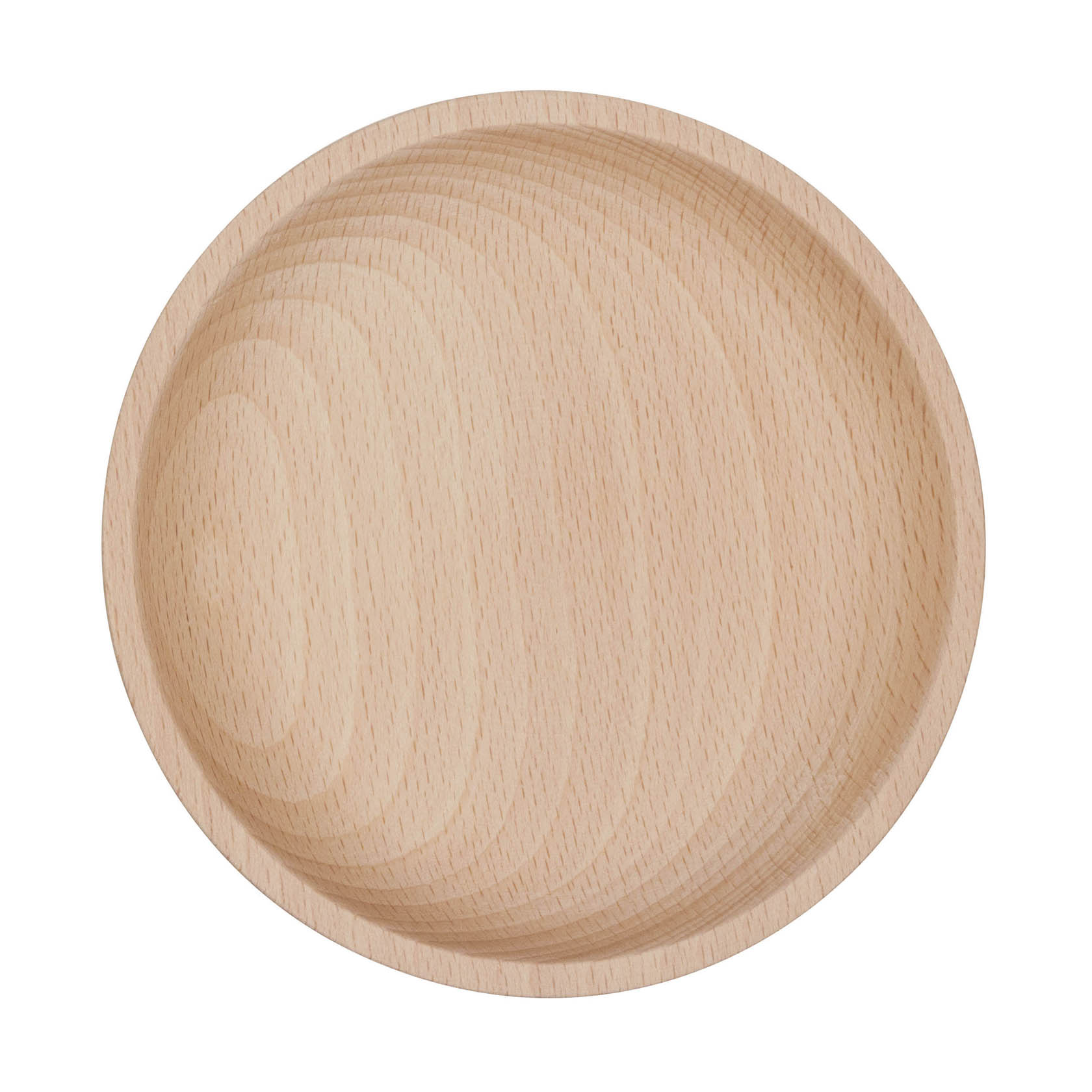 Runde, helle Holzschale, 14 cm Durchmesser, flach mit leicht erhöhtem Rand. im Dregeno Online Shop günstig kaufen
