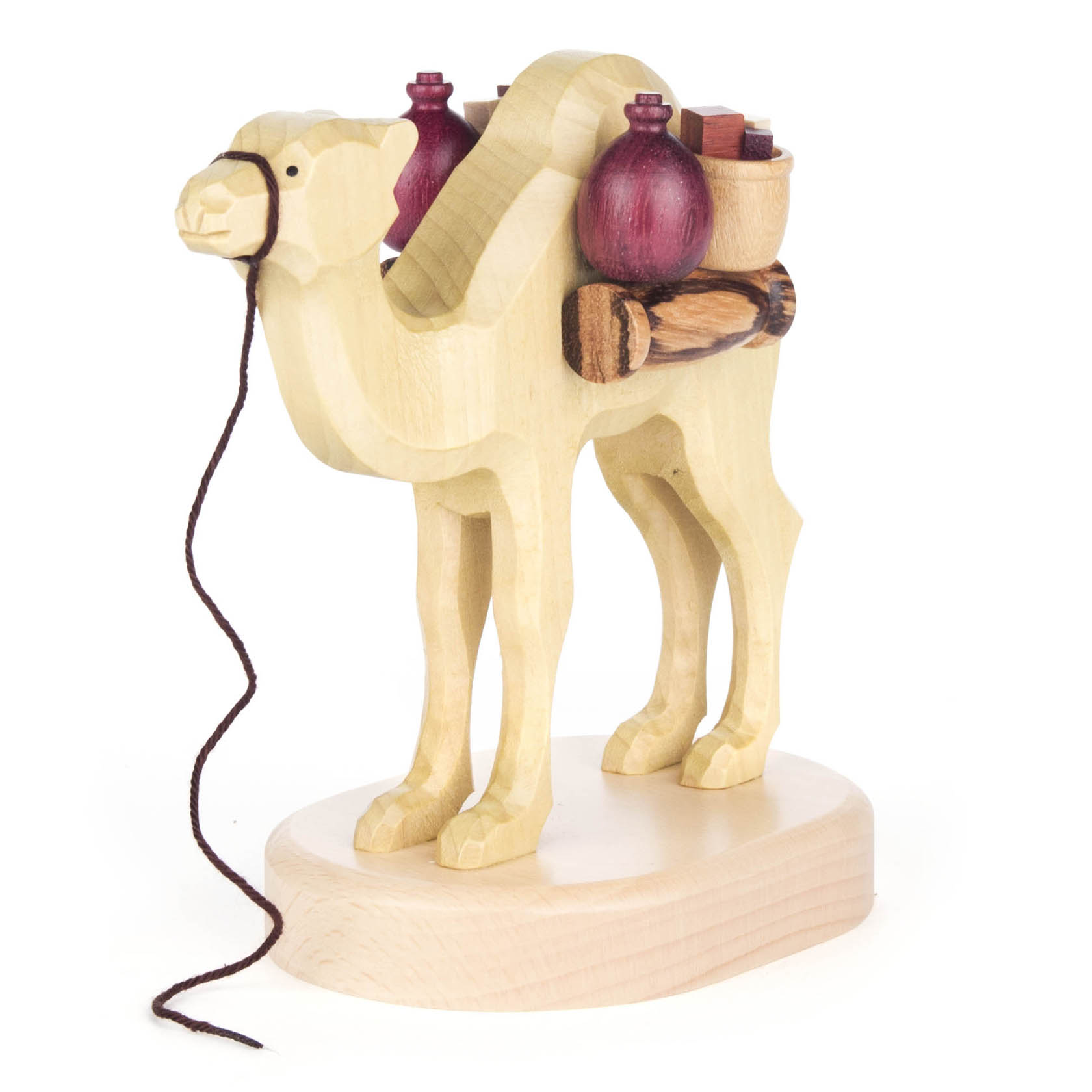 Wooden camel figurine with decorative accents, part of a smoking man set im Dregeno Online Shop günstig kaufen