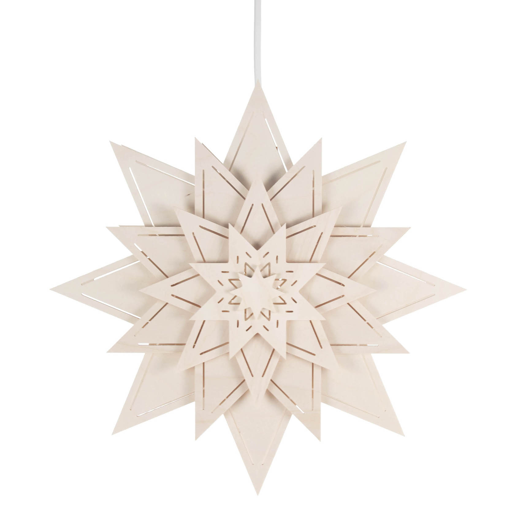 Ein Weihnachtsstern mit mehreren Schichten und Lichtschlitzen, der elektrisch beleuchtet ist. im Dregeno Online Shop günstig kaufen