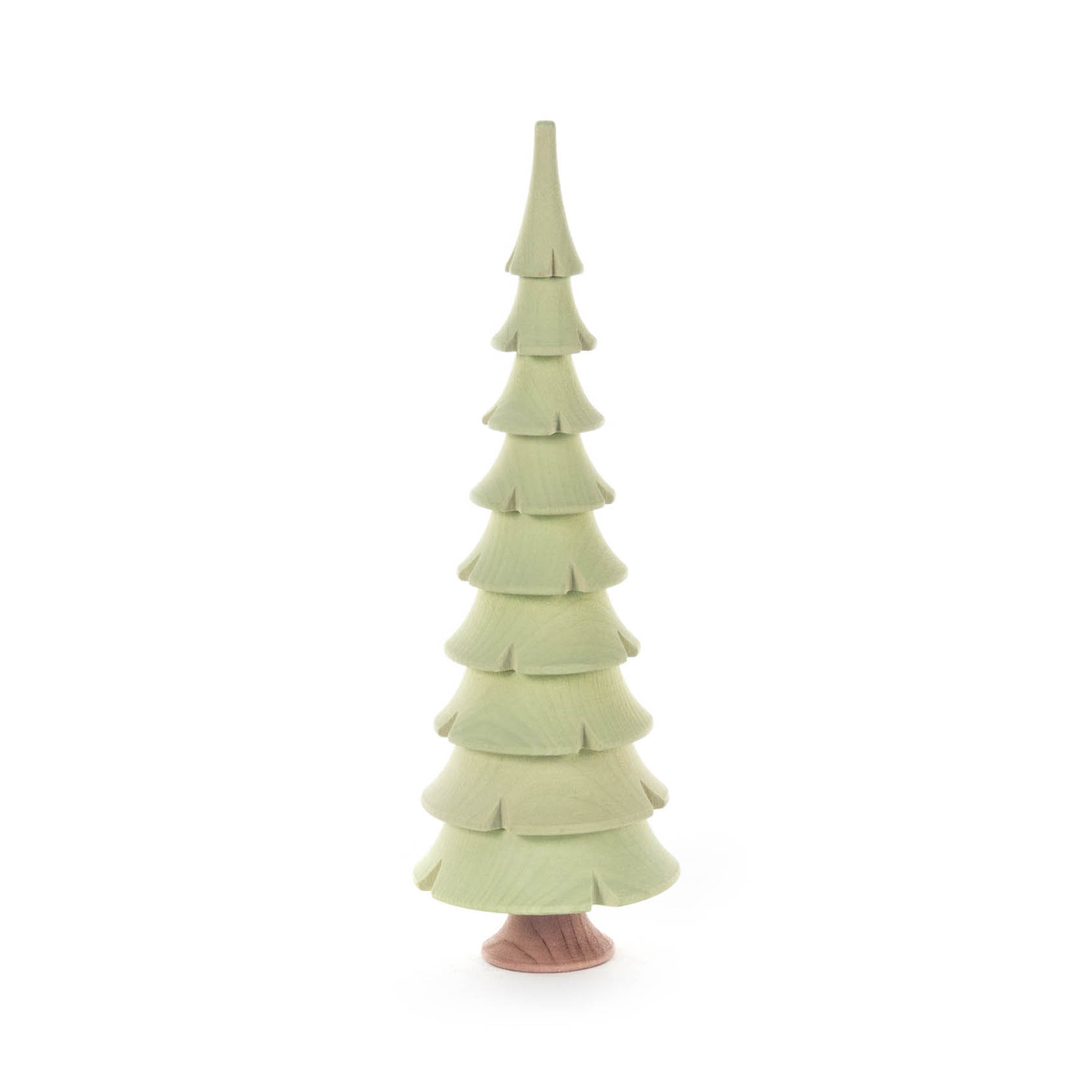 Handgefertigter hellgrüner Tannenbaum aus Massivholz, 17,5 cm hoch, mit mehreren schichtartigen Zweigen. im Dregeno Online Shop günstig kaufen