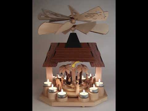Pyramide mit Christi Geburt, 2 Teller und 2 Flügelräder, für Teelichte